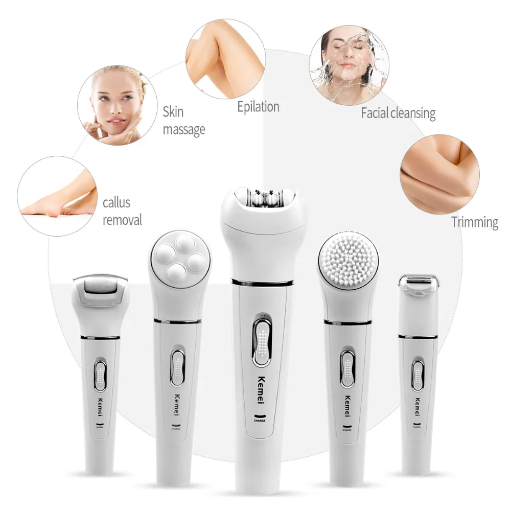 Depilador sem Dor Remoção do Cabelo Removedor de Calos Arquivo do pé Escova de Limpeza 5 em 1 Mulheres Corpo Lady Shaver pé Facial Elétrica 31 Kit 5 corpo remoção do cabelo kit lady shaver