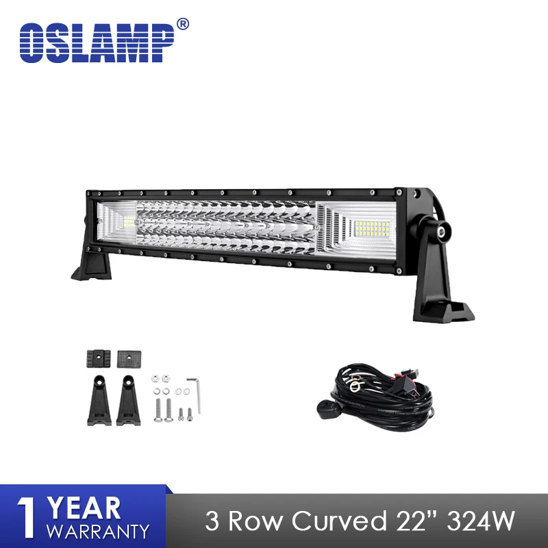

Oslamp 3 Row 22" 324W LED Light Bar Curved Combo Beam Led Bar Work Light For 4x4 Truck ATV Trailer Car Offroad Driving Light