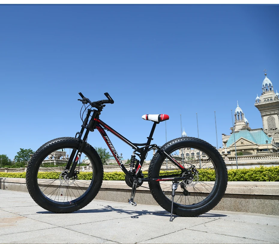 Discount Love Freedom High Quality Bicycle 21/24 Speed Mountain Bike 26 Inch 4.0 Fat Tire Snow Bike Double disc Shock Absorbing Bicycle 21