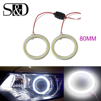 

1Pair White 80MM COB Car LED Angel Eyes DRL Daytime Running Headlight Halo Ring Driving Lamp Auto Blub with Cover 63 Chips 12V