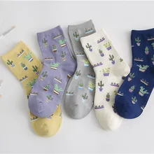 Удобные Хлопковые женские носки Мягкие хлопковые носки для девочек с забавным рисунком кактуса повседневные теплые короткие женские носки Рождественский подарок