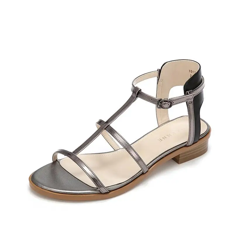 

Recreational Open-toed Retro-t-belt Roman Low-heeled Sandals Womens Sandals Flat Zapatos De Mujer Strappy Sandals