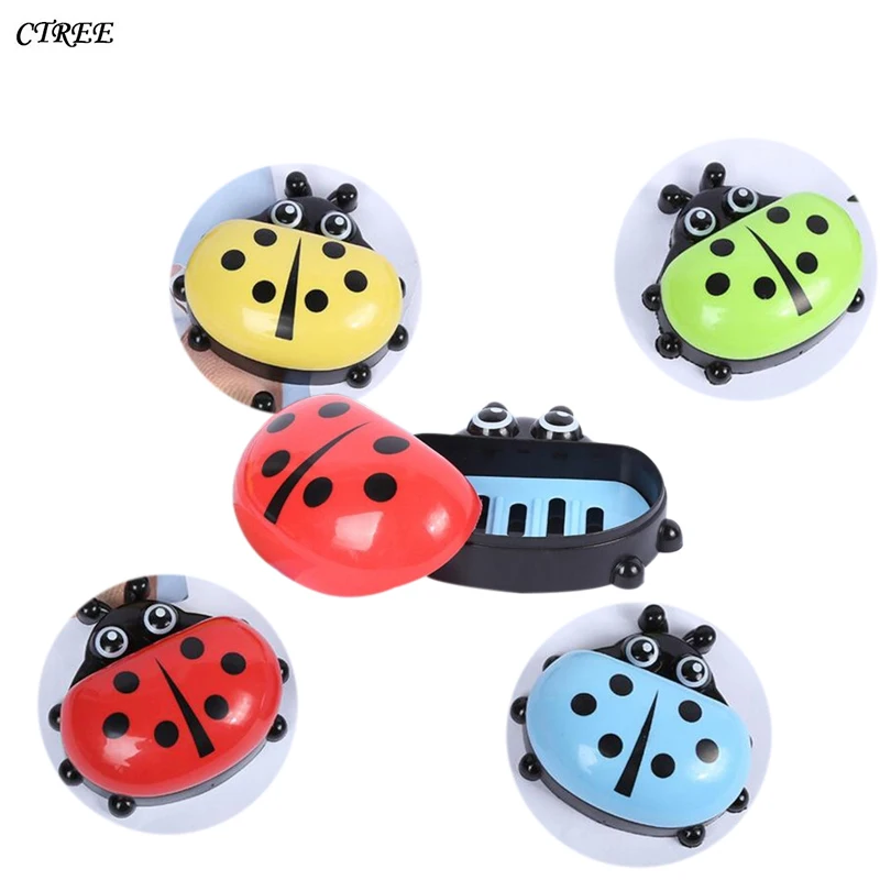 

CTREE Portable Soap Dishes Cute Ladybug With Lid Soap Dish Box Case Wash Dust-proof Shower Home Bathroom Accessorie Set Soap C30