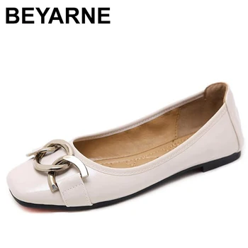 

BEYARNE European American style women shoes Metal buckle Flat Shoes Large size Shallow mouth Single shoes Comfortable Non-slip