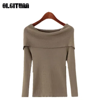 

Women Sweater Shoulder Self-confidence Models Sweater The Latest Popular Style Sweater A Word Collar Slim Fashion Sweater SW659