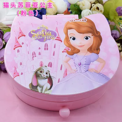 Мультяшная шкатулка для девочек в форме кошки, детский косметический чехол принцессы, коробка для хранения косметики, ожерелье, тиара, коробка для туалетного зеркала - Цвет: Бургундия