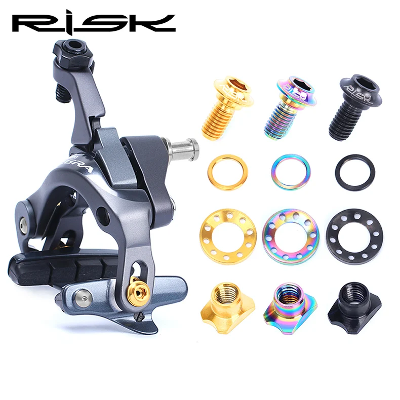 

RISK Titanium Bolts Road Bike V Brake Block Fixed Screw Kit Lightweight Bicycle V Brake Blots Nut Gasket for Brompton