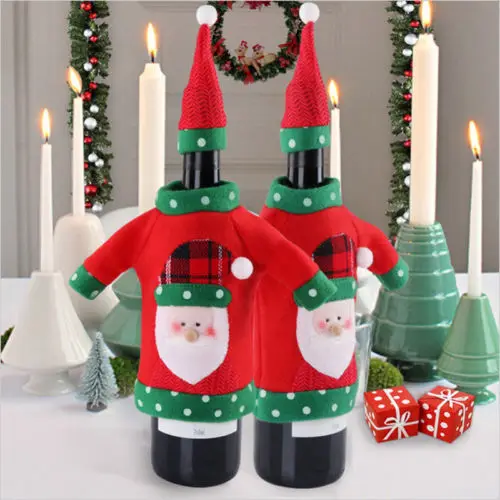Рождество крышку бутылки вина Bag Hot милый снеговик Санта Клаус Xmas бутылку шляпа ткань званый Ужин Декор