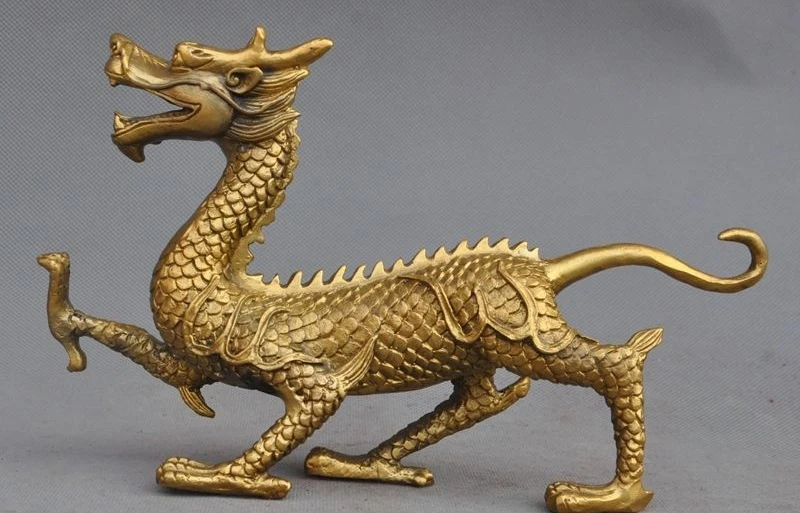 

8"Chinese Fengshui Brass Copper Sacred animal Lucky Beast Dragon Statue Figurine