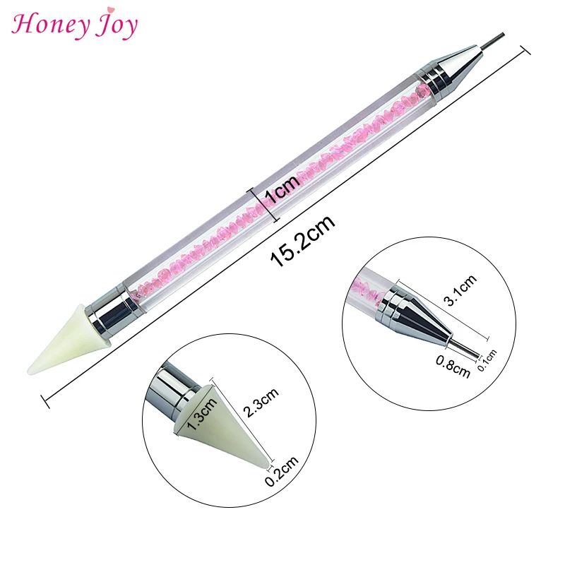 Хорошо защищенный металлический чехол, Упакованные двухконцевые восковые Стразы для ногтей, бусины, шпильки, блестки, палочка, карандаш, Розовая прозрачная ручка