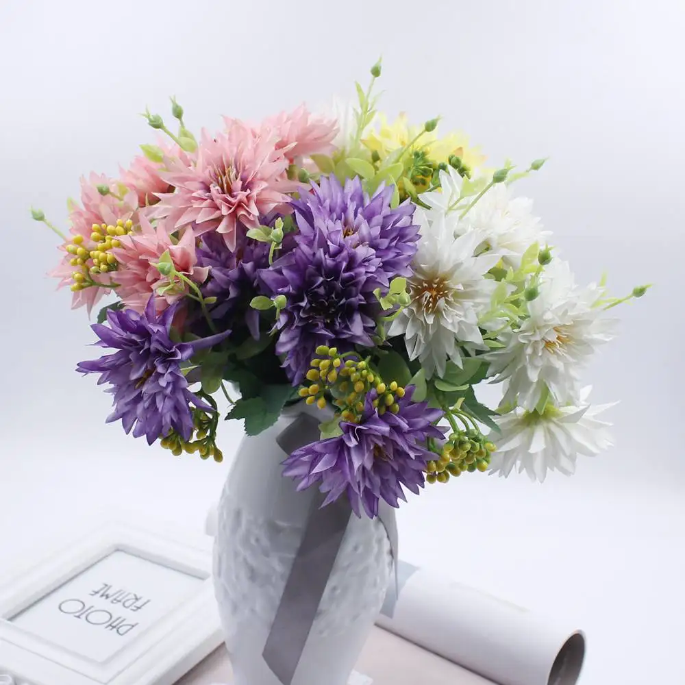 

5 heads / 1 pack artificial silk daisy flower artificial fake leaves wedding party at home autumn decoration decorative vase flo