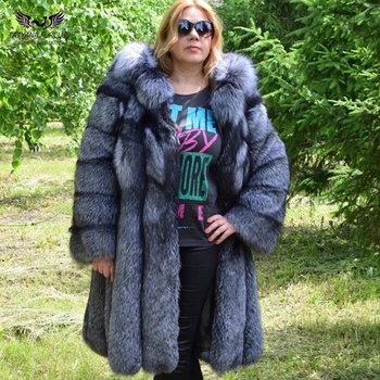 

Tatyana Furclub 2018 New Fashion Clothing For Women In High Quality Real Natural Silver Fox Fur Long Coats Made Of Full Pelt Top