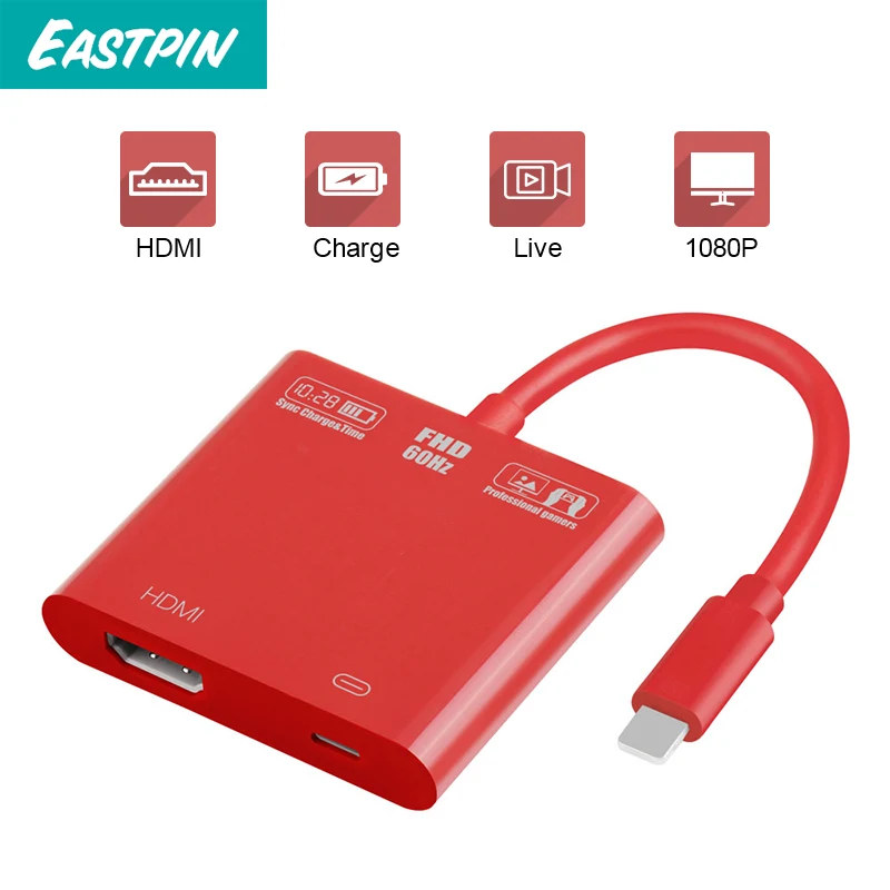 

Eastpin HDMI Adapter For Lightning to Digital AV Converter 4K USB Cable Connector Up To 1080P HD For iPhone X/8P/6/6S/7/7P/iPad