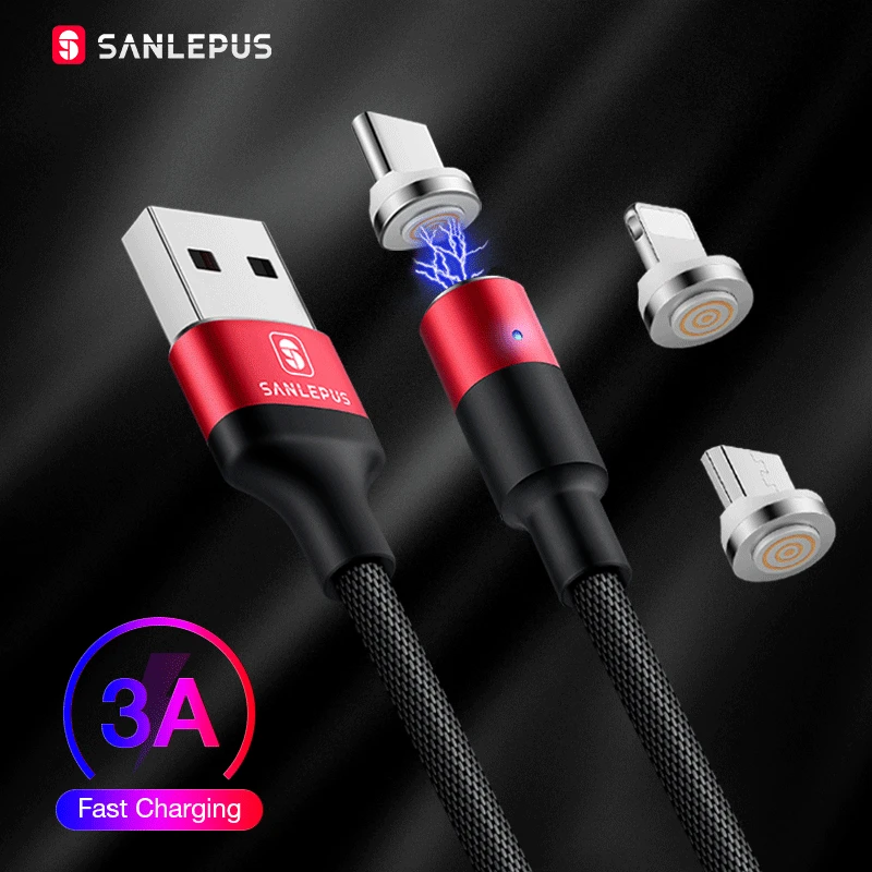 Магнитный usb кабель SANLEPUS 3A для быстрой зарядки и передачи данных Micro Type C iPhone xr 8 plus