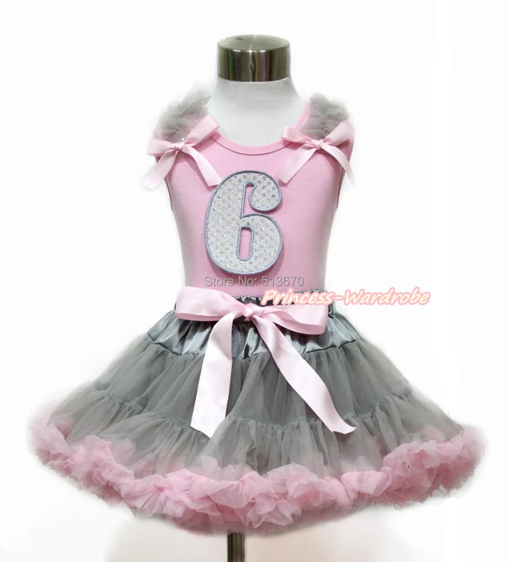 

Sparkle 6TH Birthday Pink Top Girl Gray Pink Skirt 1-8Year M578