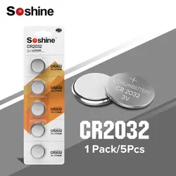 Новинка, хит продаж, Soshine, 3 в, литиевая батарея, кнопочный элемент для монет, CR2032 DL2032 ECR2032 5004LC KCR2032 BR2032 KL2032 SB-T15, 5 шт. для часов