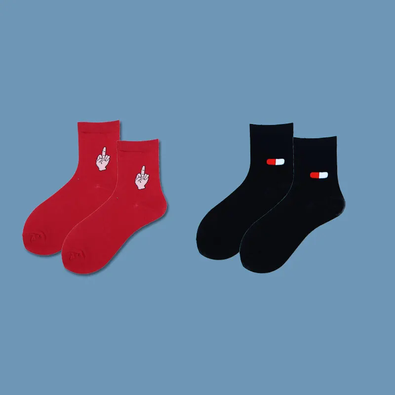 2 пар/компл. спортивный Стиль хлопок Короткие смешные носки Для женщин с персонажами из мультфильмов Носки с рисунком женские Повседневное средний палец искусство носки хипстерские носки - Цвет: RB