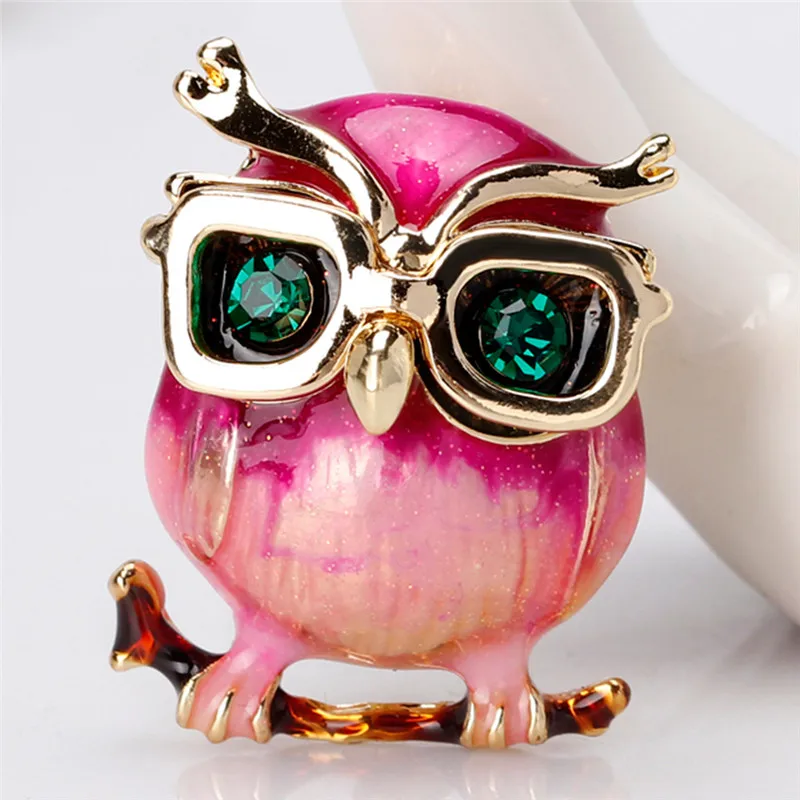 

OWL WITH GLASSES SHAPE BROOCH BRIGHT ENAMEL ESMALTE BIRD ANIMAL SHAPE WOMEN BROOCHES HIJAB PINS CLIP