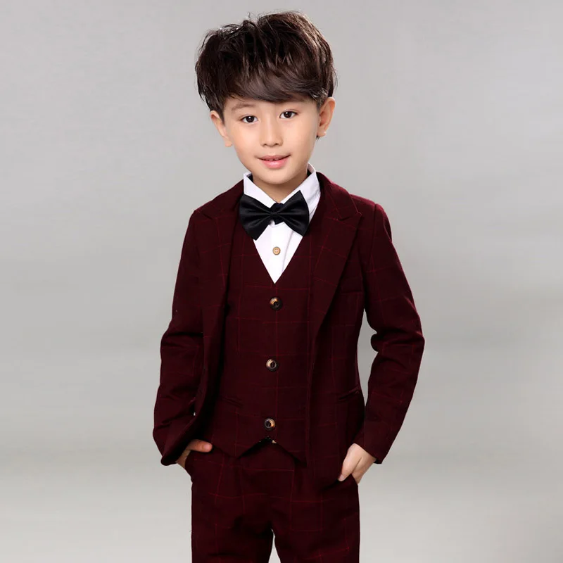 Детская официальная одежда в джентльменском стиле, костюмы на свадьбу и выпускной для мальчиков, комплект одежды из 4 предметов для мальчиков 3, 4, 5, 6, 7, 8, 9, 10, 11 лет - Цвет: Красный