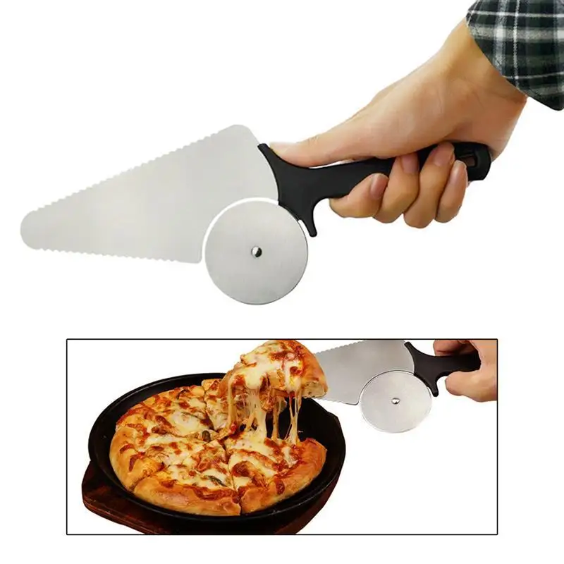 2 in 1 Pizza Cutter Pie Server Stainless Steel Black Handle 2.5 inch