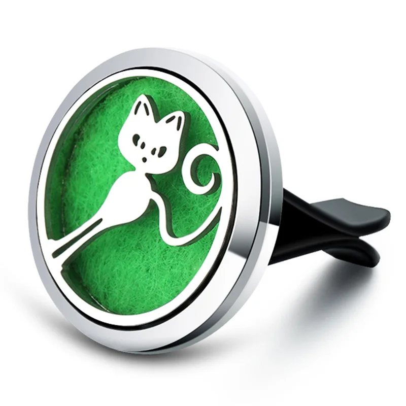 

Hot Diffuser Jewelry Cat Stainless Steel Car Air Freshener Perfume Essential Oil Diffuser Lockets Car Clip Aromatherapy Pendants