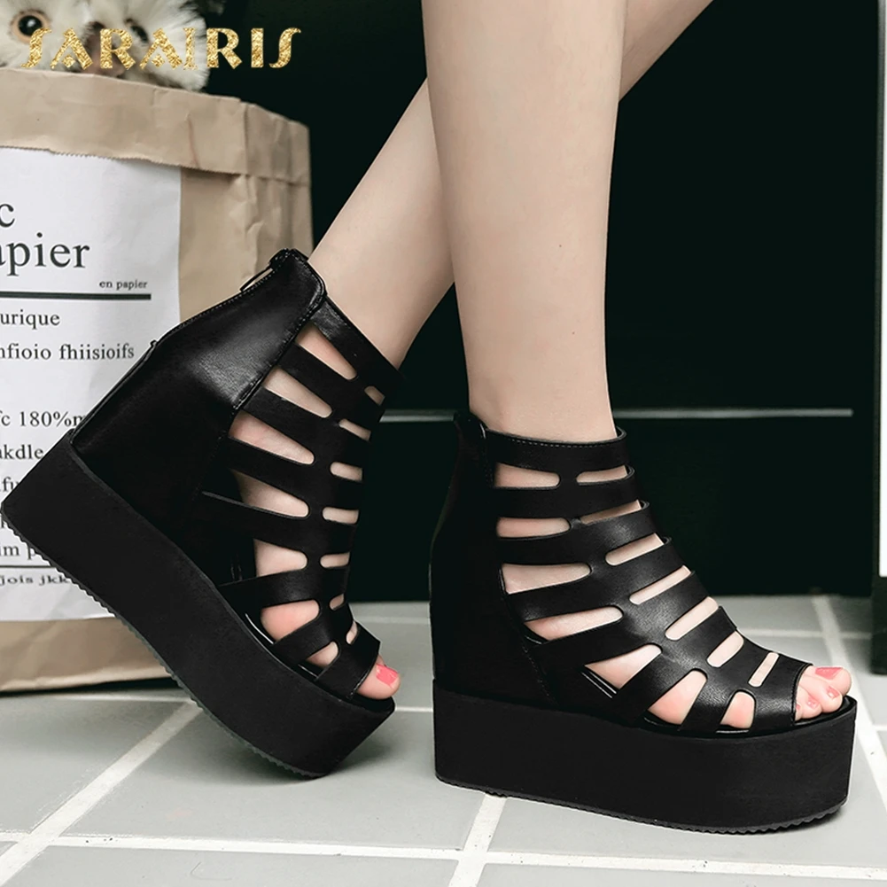 

Fashion Light Peep Toe Ankle Boots Woman Leisure High Heels Summer Boots Woman Plus Size 32-43 Platform Gladiator Women Shoes