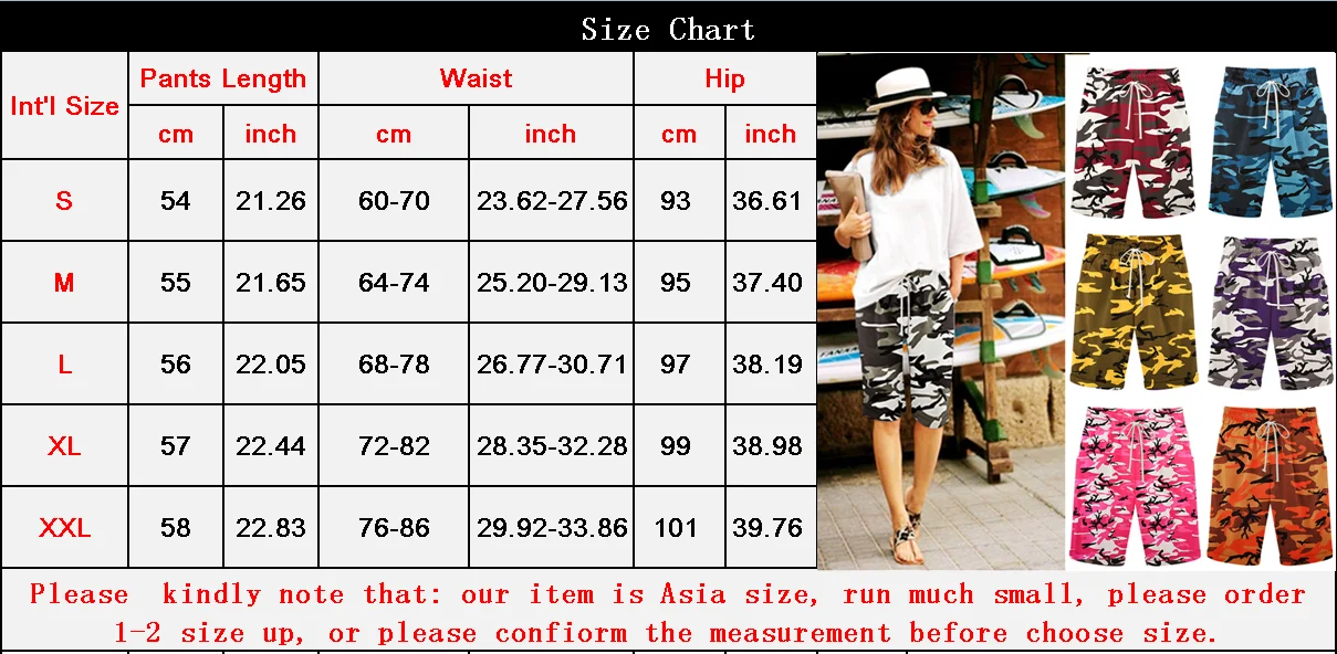 Женские Летние повседневные свободные камуфляжные шорты пляжные шорты с кулиской на талии камуфляжные Горячие большие размеры