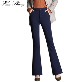 

Hua Shang Fashion 2017 Autumn Winter High Waist Strech Flare Pants Women OL Office Trousers Female Bell Bottom Pants Plus Size