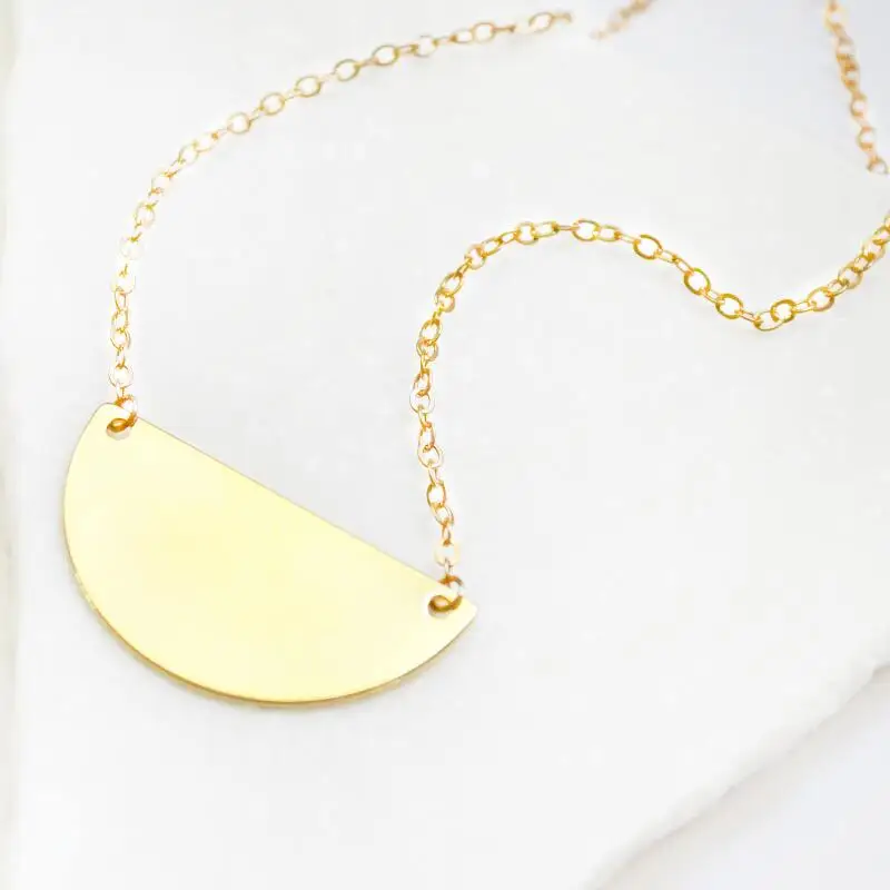 half moon necklace, half circle necklace, gold charm necklace, minimalist necklace