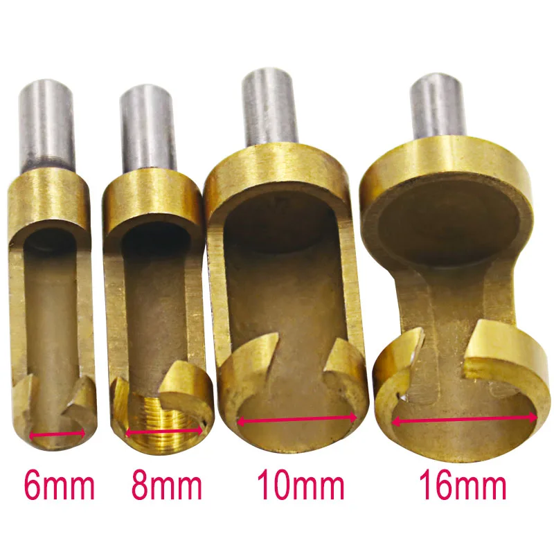  4PCS Titanium Round Shank Plug Cutter Set 6-16mm Hole Wood Drill Bit Power Tool