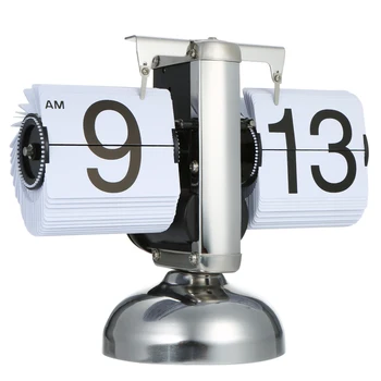 

Small Scale Table Clock Retro Flip Over Clock Stainless Steel Flip Internal Gear Operated Quartz Clock Black/White
