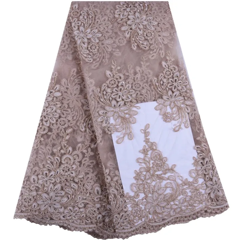 

2019 Beautiful Nigerian French Lace Fabric High Quality Embroidery Lace Fabric Latest 5 Yards For Wedding Dress 1529