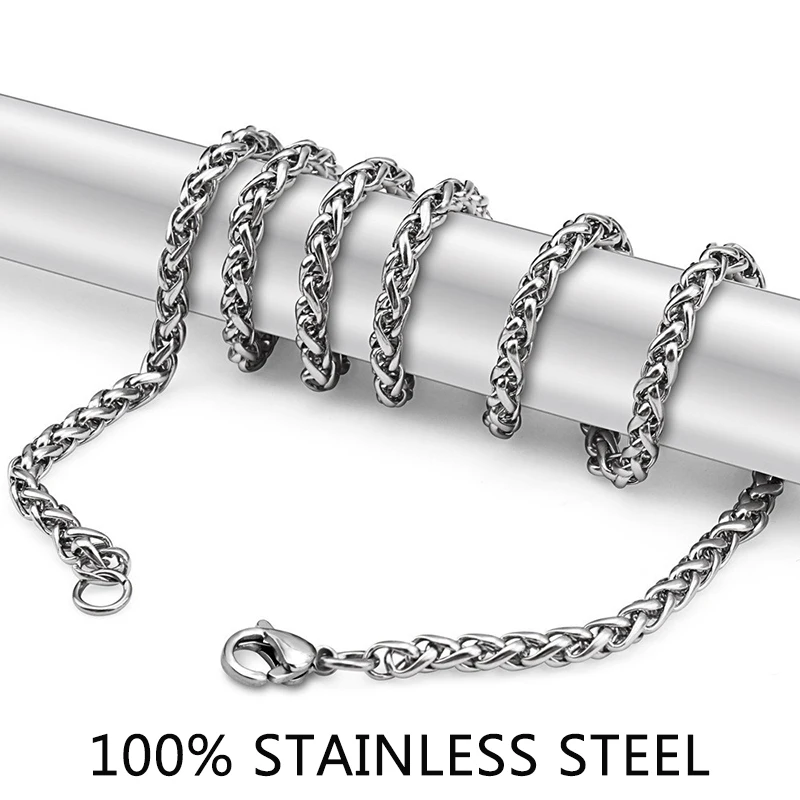 

316L Stainless Steel Spiga Plait Chain Necklace Silver Color Keel chain Men Hip Hop Rock jewelry 2.5mm/3mm/4mm/5mm/6mm Width