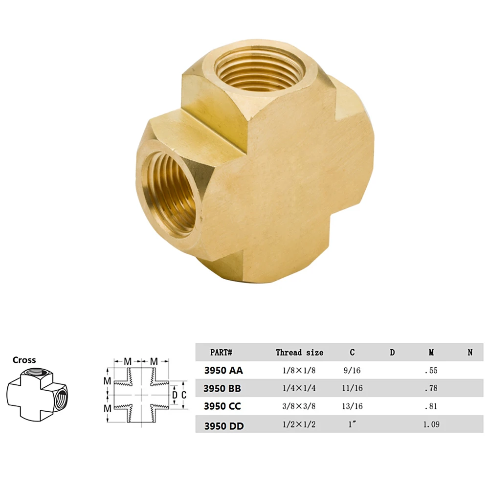 Фитинг из латунного шланга 2 шт. 1/4 &quot3/8&quot 1/2 &quot 4 сторонний крестообразный фитинг