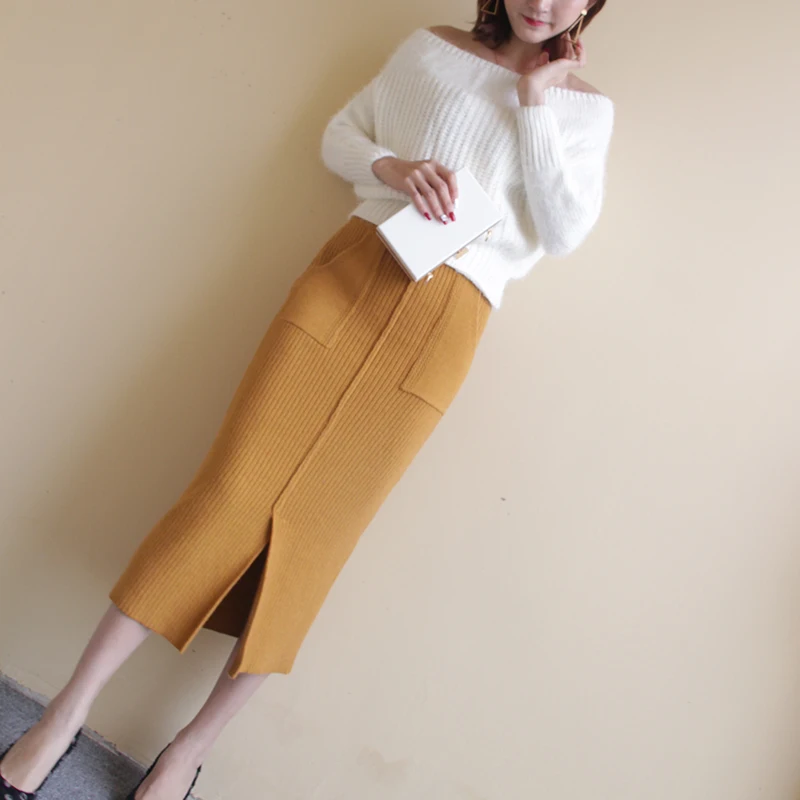 Falda Oscuro Elástico Invierno Cintura Moda Larga Mediados Otoño Mujeres gris negro Nueva amarillo Faldas De Cálido marrón La De 2019 Damas Envío Beige Gratis Las becerro Recto Bolsillos n7cqAZWUF
