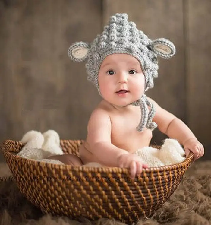 Newborn baby handmade beanies cartoon cute sheep costume knitted crochet photography props newborn photo baby props hat caps in hats caps from mother Newborn baby handmade beanies cartoon cute sheep costume knitted crochet photography props newborn photo baby props hat caps in hats caps from mother