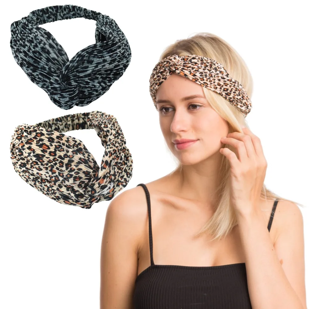 

2 pieces elegant ladies coral fleece leopard color elastic hair band ponytail buckle lead with hair band head rope
