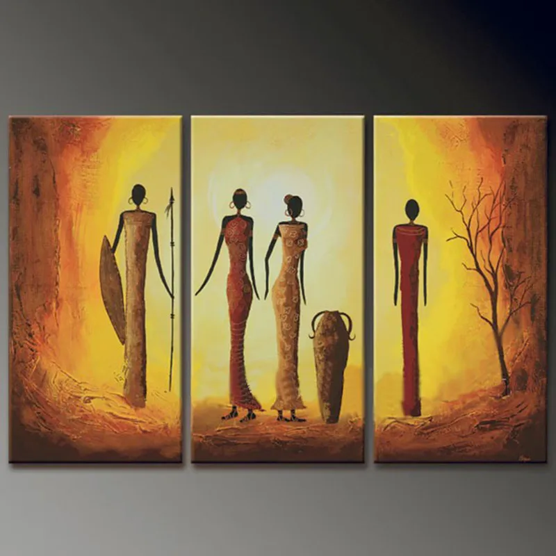 

3 Panel Handpainted Acrylic Paintings Canvas Art Pictures Home Decor Abstract African Women Figure Painting For Living Room