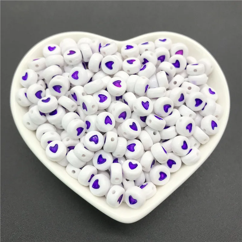 100pcs 4x7mm round letters 26 letters beads multi-color peach heart-shaped spacer beads For bracelet necklace jewelry making