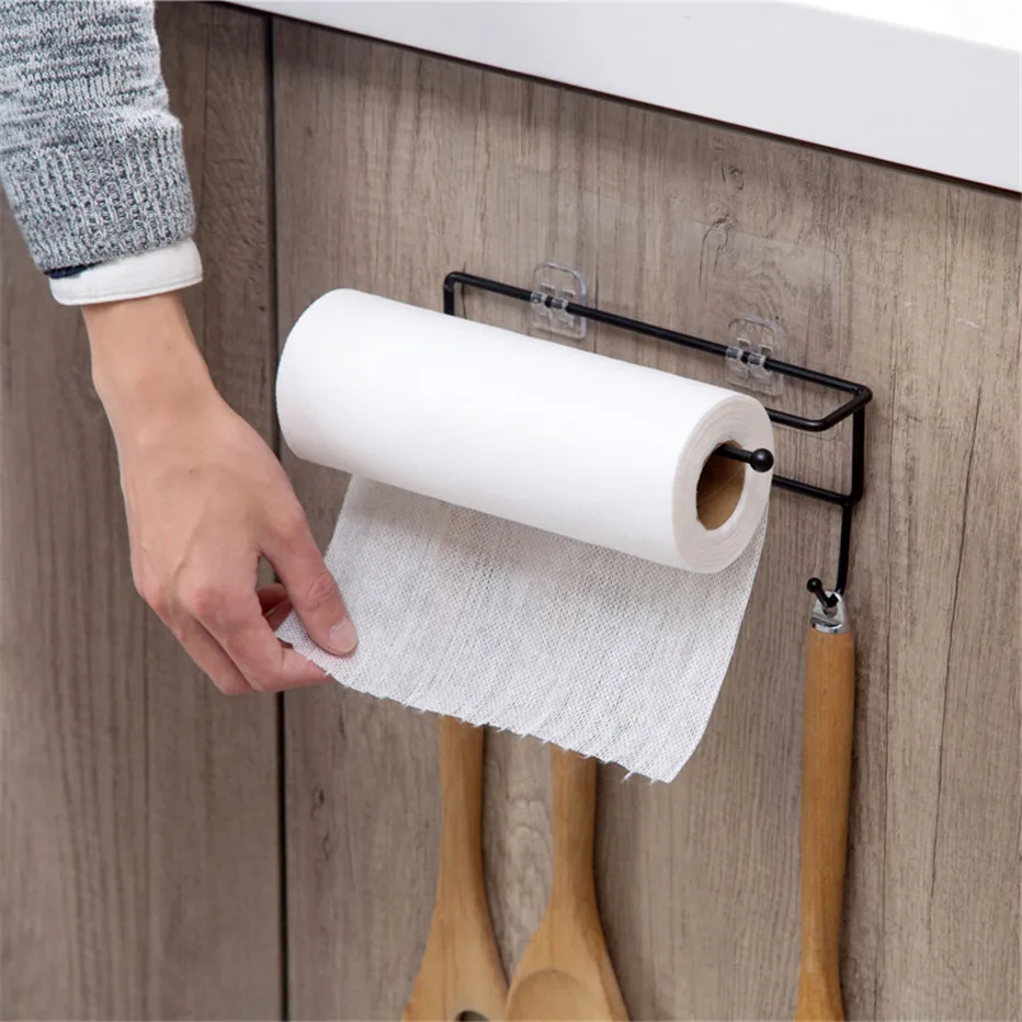 Kitchen Tools Organizer Iron Storage Rack Bathroom Towels Hanger Roll Paper Holder Cupboard Hanging Shelf Hooks On The Wall1