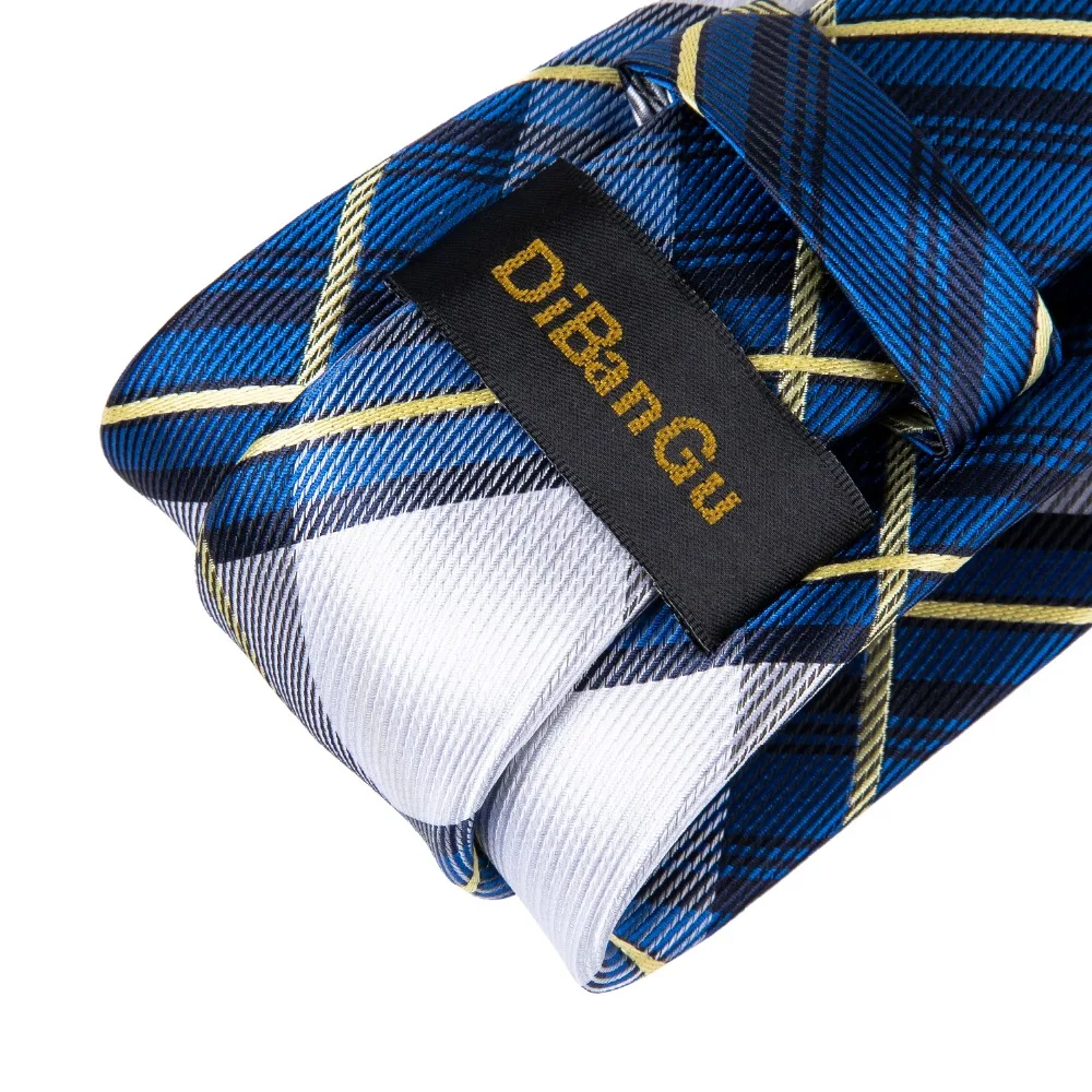 DiBanGu синий галстук в клетку комплект шелк жаккард мужской галстук Gravata Hanky набор запонок нагрудный Платок для мужчин галстук для свадьбы