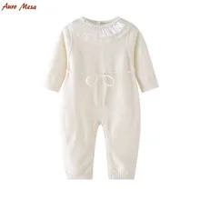 Mode Automne Bébé Tricoté Barboteuse Blanc Dentelle O-cou Onesie 100% Coton Doux Infantile Fille Salopette