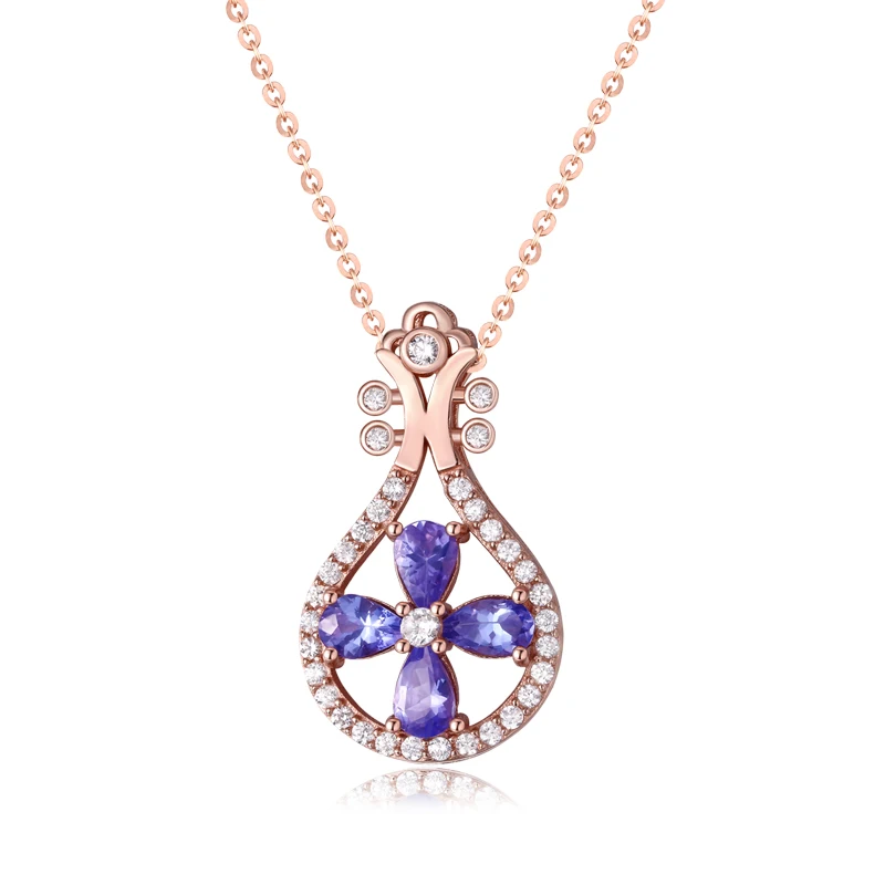 

ZT Fashion Women 925 Sterling Silver White Or Rose Color Necklace 0.4 Carats Pink Charoite Pendant Jewelry For Female Party Gift