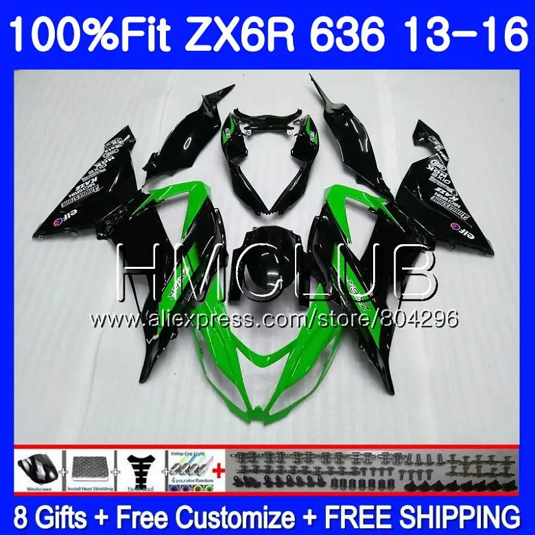

Injection For KAWASAKI NINJA ZX 6R ZX-636 ZX6R 13 14 15 16 14HM.2 green black ZX 636 600CC ZX-6R 2013 2014 2015 2016 Fairing