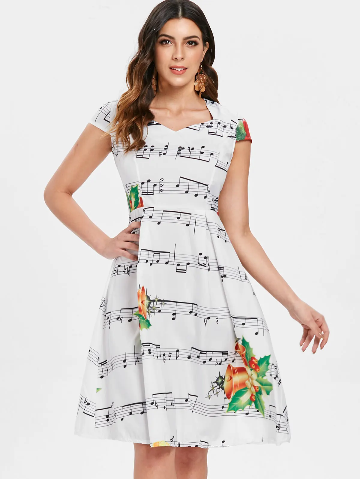 Wipalo Christmas Sweetheart Neck Music Note Print Dress Women Dresses Audrey Hepburn Robe Retro Vestidos 2XL | Женская одежда