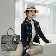 Airport Show The Same Shoulder Badge Navy Wind Horn Buckle Jacket Jacket Woman 2019 Black Coats and Jackets Women Button