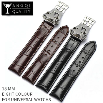 

Colorful Genuine Leather Universal Strap for Omega 18mm Watch Belt Watchbands Band Bracelet Purple Red Pink White Folding Buckle