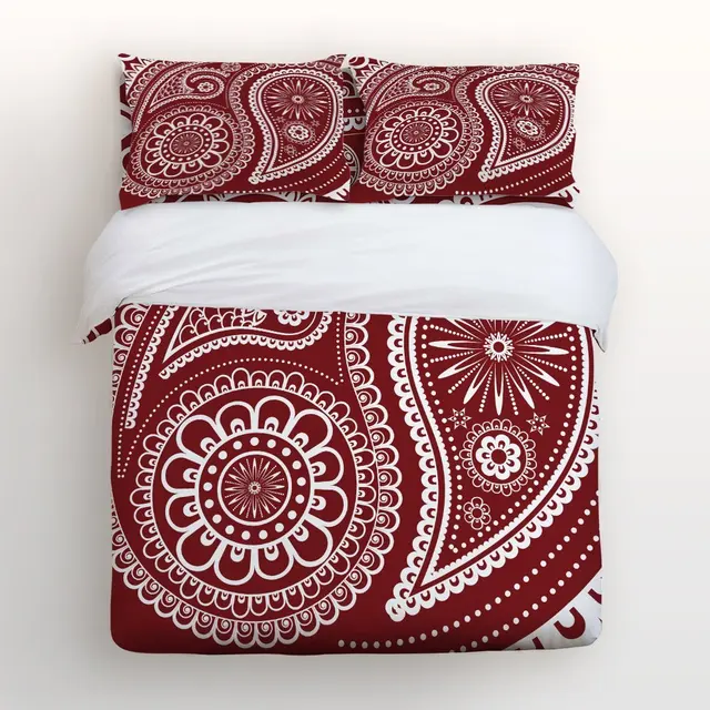 4 Piece Bed Sheets Set Wine Red And White Geometric Fl 4 Piece Bed Sheets Set Wine Red And White Geometric Fl Paisley Design 1 Flat Sheet Duvet Cover 2 Pillow Cases
