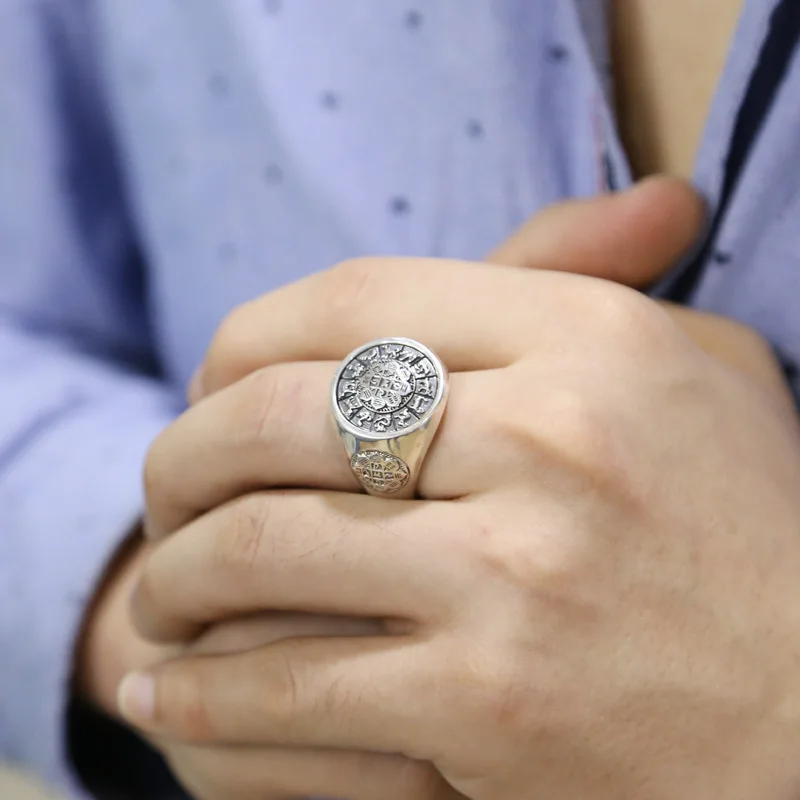 

2019 New Fashion 925 Sterling Silver Fashion round Rings for Men Gift Punk&Rock