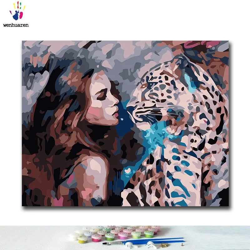 

DIY Coloring paint by numbers People and animals paintings by numbers with kits 40x50 framed